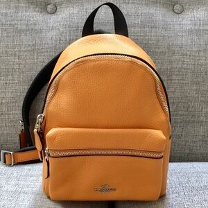 Coach NWT Mini Charlie Pebbled Genuine Leather Zip Light Saddle Backpack Bag